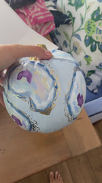 Coastal Blue Oyster Painted Pumpkin Coastal Home Fall Decor