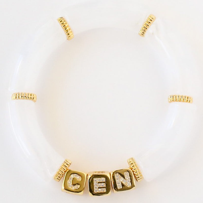 White Marble Initial Cube Acrylic Bracelet