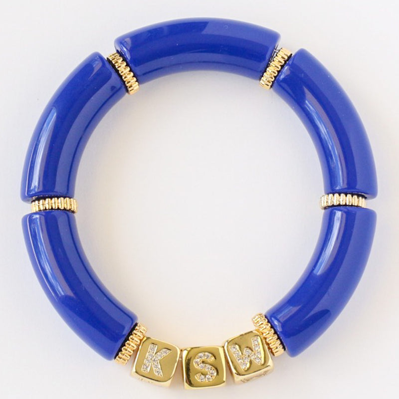 Cobalt Initial Cube Acrylic Bracelet