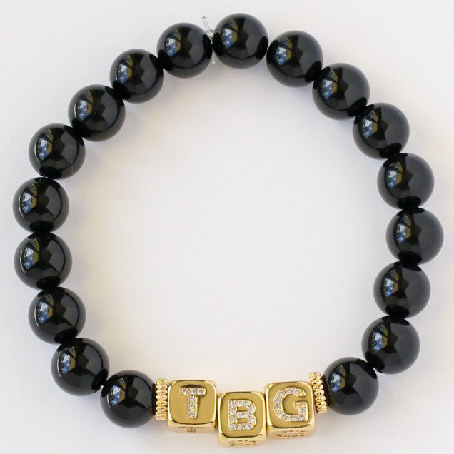 Initial Cube Black Bead Bracelet