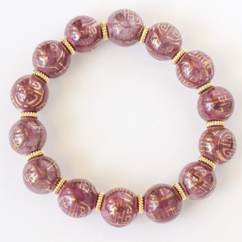 Plum & Gold Chinoiserie Beaded Bracelet