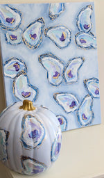 Coastal Blue Oyster Painted Pumpkin Coastal Home Fall Decor