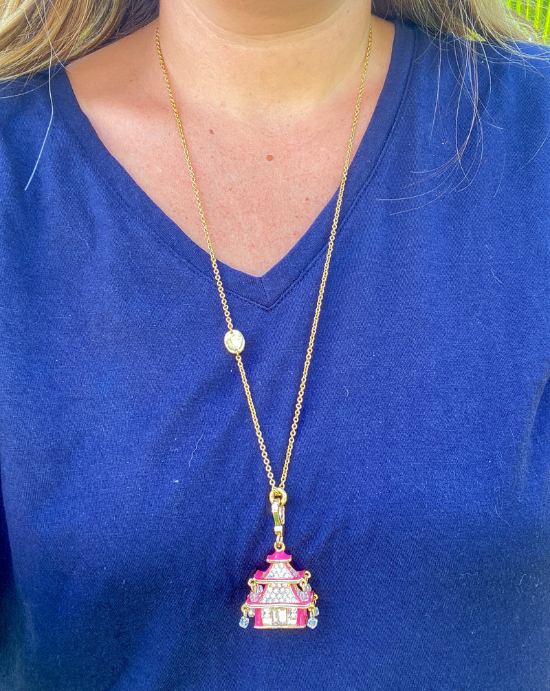 Pink Pagoda Key Chain Necklace