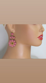 Hand Painted Fuchsia Flower Earrings, Lightweight Statement Earrings, Bohemian & Cottagecore Style