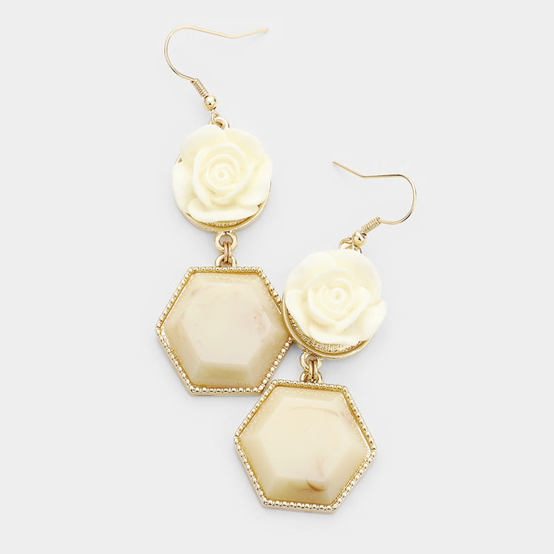 Carved Ivory Rose Earrings